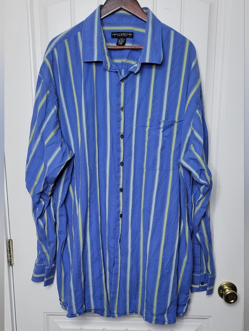 Men's Striped Blue Button-Down Shirt by Henry Grethel